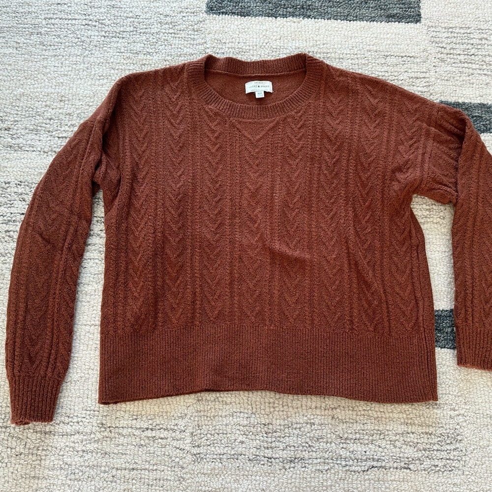 Lucky Brand Rust Cable Knit Sweater Sz m worn 2x